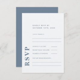 Modern Elegant Dusty Blue Simple Wedding RSVP Kaartje