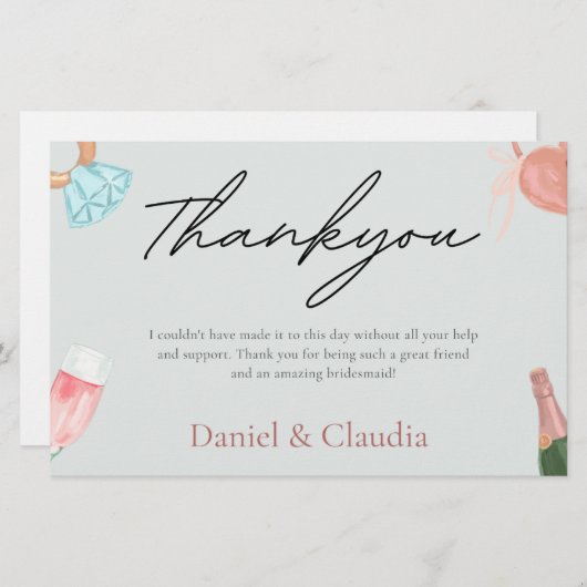 Modern Elegant Dusty Blue Vrijgezellenfeest Thanky Briefpapier (Voorkant / Achterkant)