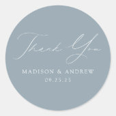 Modern Elegant Dusty Blue Wedding Bedankt Ronde Sticker (Voorkant)