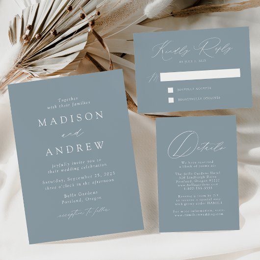 Modern Elegant Dusty Blue Wedding Kaart