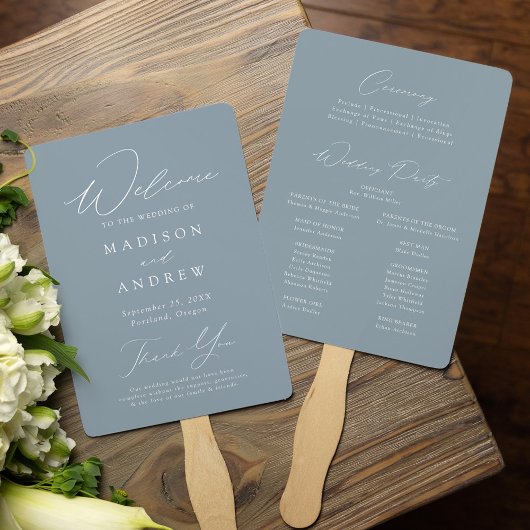 Modern Elegant Dusty Blue Wedding-programma Handwaaier