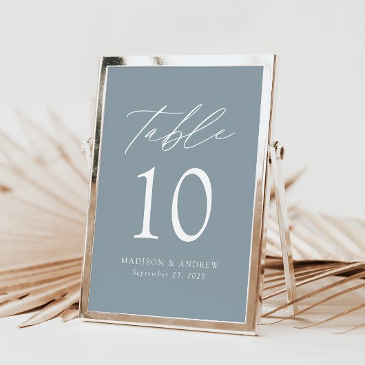 Modern Elegant Dusty Blue Wedding Table Number