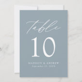 Modern Elegant Dusty Blue Wedding Table Number (Achterkant)