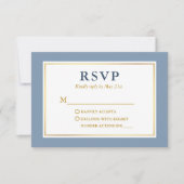 Modern Elegant Dusty Blue White Gold RSVP Kaartje (Voorkant)