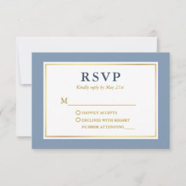 Modern Elegant Dusty Blue White Gold RSVP Kaartje