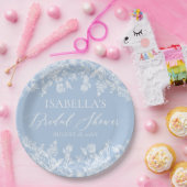 Modern Elegant Dusty Blue Wildflower Vrijgezellenf Papieren Bordje (Feest)