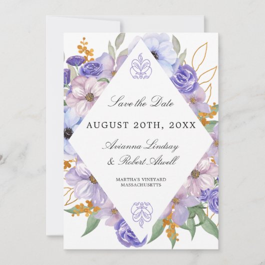 Modern Elegant Dusty Paarse Floral Save the Date (Voorkant)