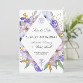 Modern Elegant Dusty Paarse Floral Save the Date (Staand voorkant)