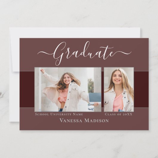 Modern | Elegant Dusty Roos 2 Foto Afstuderen Aankondiging (Voorkant)