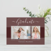 Modern | Elegant Dusty Roos 2 Foto Afstuderen Aankondiging (Staand voorkant)