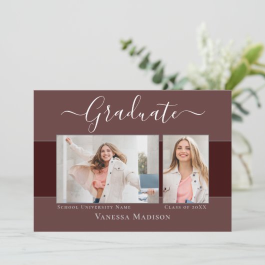 Modern | Elegant Dusty Roos 2 Foto Afstuderen Aankondiging (Staand voorkant)