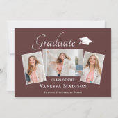Modern | Elegant Dusty Roos 3 Foto Afstuderen Aankondiging (Voorkant)