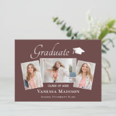 Modern | Elegant Dusty Roos 3 Foto Afstuderen Aankondiging (Staand voorkant)