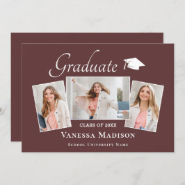 Modern | Elegant Dusty Roos 3 Foto Afstuderen Aankondiging