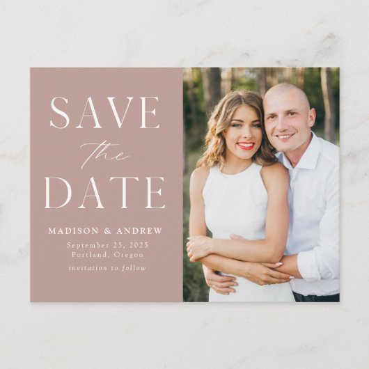 Modern Elegant Dusty Roos Foto Save the Date Aankondigingskaart (Voorkant)