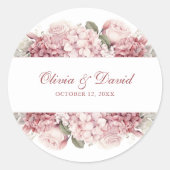 Modern Elegant Dusty Roos Hydrangea Bruiloft Ronde Sticker (Voorkant)