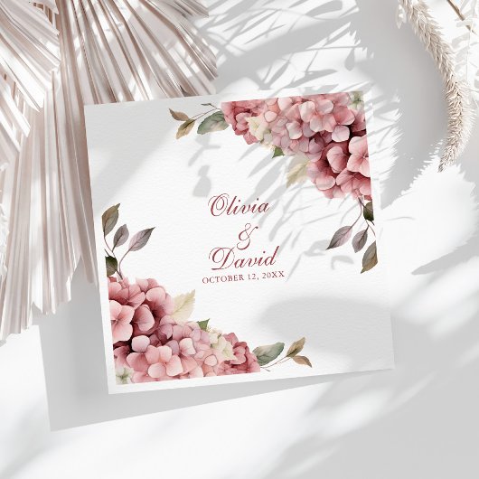 Modern Elegant Dusty Roos Hydrangea Bruiloft Servet