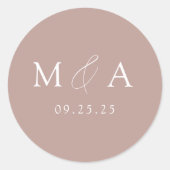 Modern Elegant Dusty Roos Monogram Weddenschap Ronde Sticker (Voorkant)