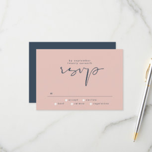 Modern Elegant Dusty Roos Navy Blue Wedding RSVP Kaartje