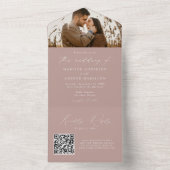 Modern Elegant Dusty Roos Photo Wedding All In One Uitnodiging (Binnen)