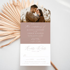 Modern Elegant Dusty Roos Photo Wedding All In One Uitnodiging