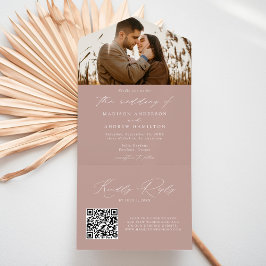 Modern Elegant Dusty Roos Photo Wedding All In One Uitnodiging