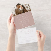 Modern Elegant Dusty Roos Photo Wedding All In One Uitnodiging (Afscheurbaar)