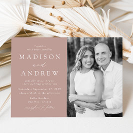 Modern Elegant Dusty Roos Photo Wedding Kaart
