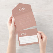 Modern Elegant Dusty Roos Wedding All In One Uitnodiging (Afscheurbaar)