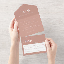 Modern Elegant Dusty Roos Wedding All In One Uitnodiging