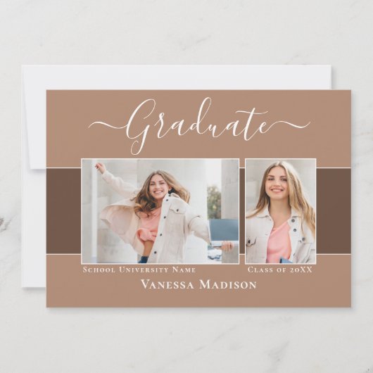 Modern | Elegant Earth Tone 2 Foto Afstuderen Aankondiging (Voorkant)