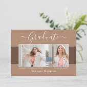 Modern | Elegant Earth Tone 2 Foto Afstuderen Aankondiging (Staand voorkant)