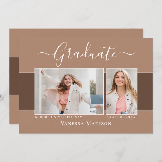 Modern | Elegant Earth Tone 2 Foto Afstuderen Aankondiging (Voorkant / Achterkant)