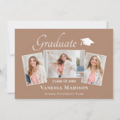 Modern | Elegant Earth Tone 3 Foto Afstuderen Aankondiging (Voorkant)
