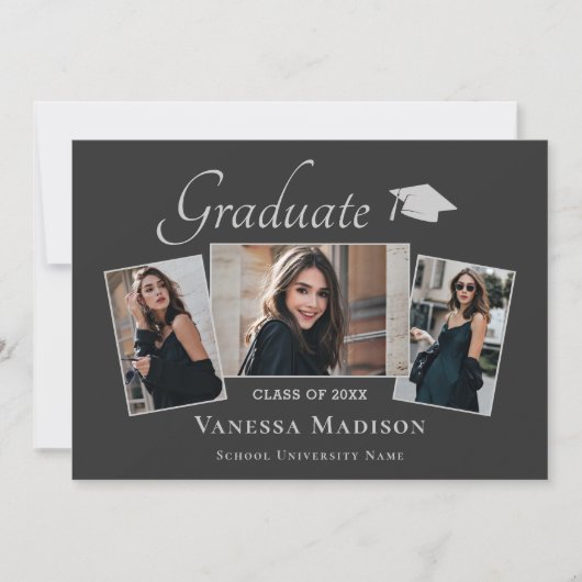 Modern | Elegant Earth Tone 3 Foto Afstuderen Aankondiging (Voorkant)