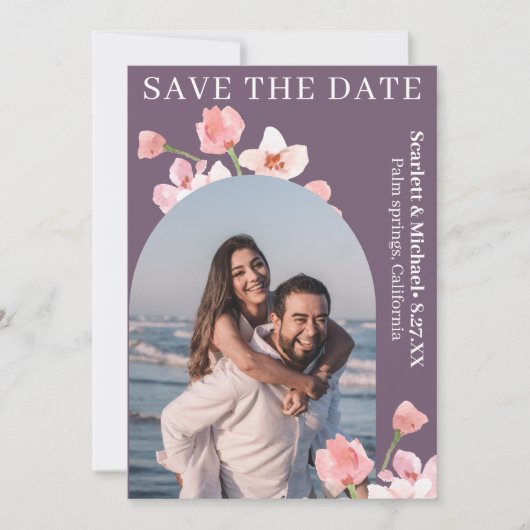 Modern Elegant Earthy Waterverf Floral Arch Save The Date (Voorkant)