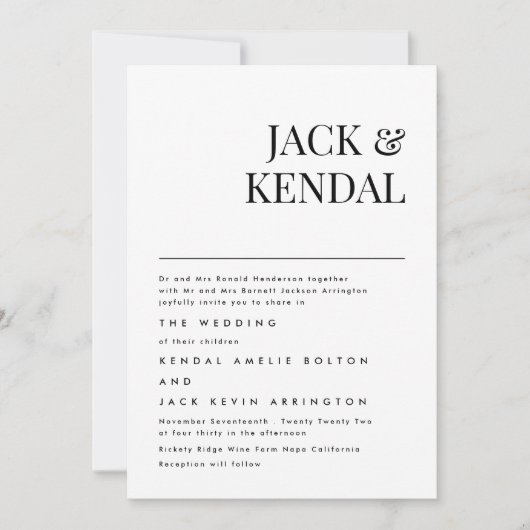 Modern Elegant | Editable Names Wedding Kaart (Voorkant)