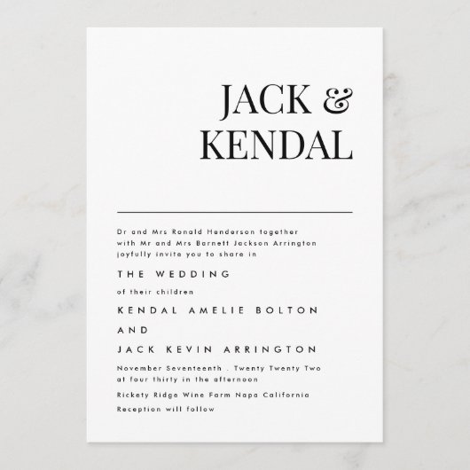 Modern Elegant | Editable Names Wedding Kaart (Voorkant)