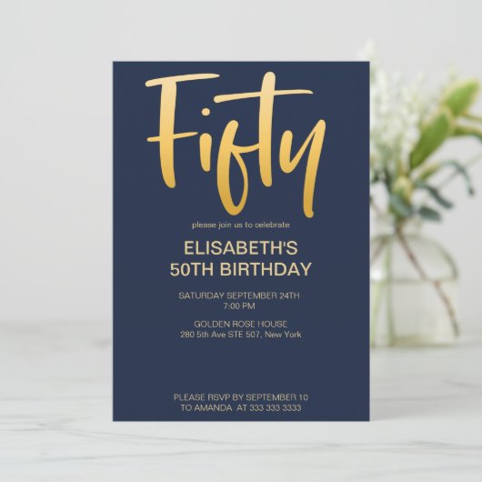 Modern Elegant Eenvoudig Blauw 50ste Verjaardagsfe Kaart (Staand voorkant)