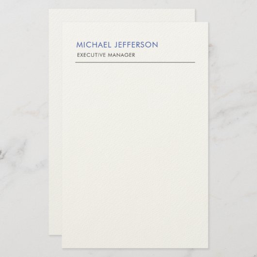 Modern Elegant Eenvoudig Blauw Wit Briefpapier (Voorkant / Achterkant)