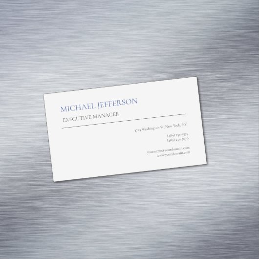 Modern Elegant Eenvoudig Blauw Wit Magnetisch Visitekaartje (Voorbeeld)