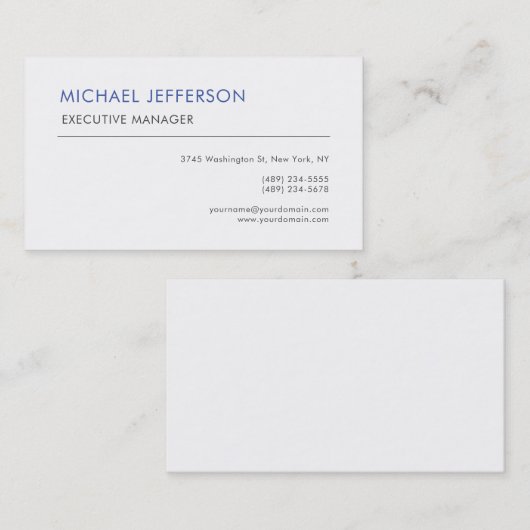 Modern Elegant Eenvoudig Blauw Wit Visitekaartje (Voorkant / Achterkant)