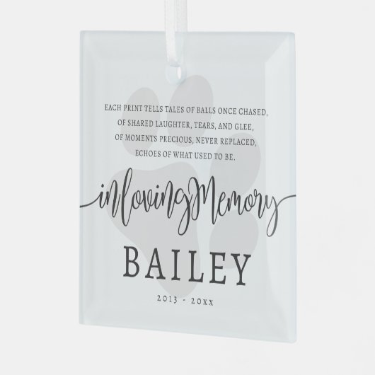 Modern Elegant Eenvoudig Chique Paw Pet Memorial Glas Ornament (Voorkant links)