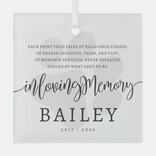 Modern Elegant Eenvoudig Chique Paw Pet Memorial Glas Ornament (Voorkant)