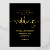 Modern elegant eenvoudig gouden trouwscript folie uitnodiging (Voorkant)