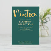 Modern Elegant Eenvoudig Groen 19 Verjaardagsfeest Kaart (Staand voorkant)