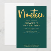 Modern Elegant Eenvoudig Groen 19 Verjaardagsfeest Kaart (Voorkant / Achterkant)