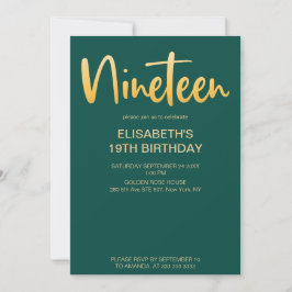 Modern Elegant Eenvoudig Groen 19 Verjaardagsfeest Kaart
