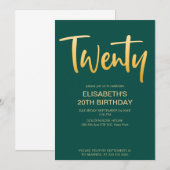 Modern Elegant Eenvoudig Groen 20 Verjaardagsfeest Kaart (Voorkant / Achterkant)