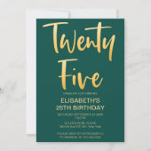 Modern Elegant Eenvoudig Groen 25TH Verjaardagsfee Kaart (Voorkant)